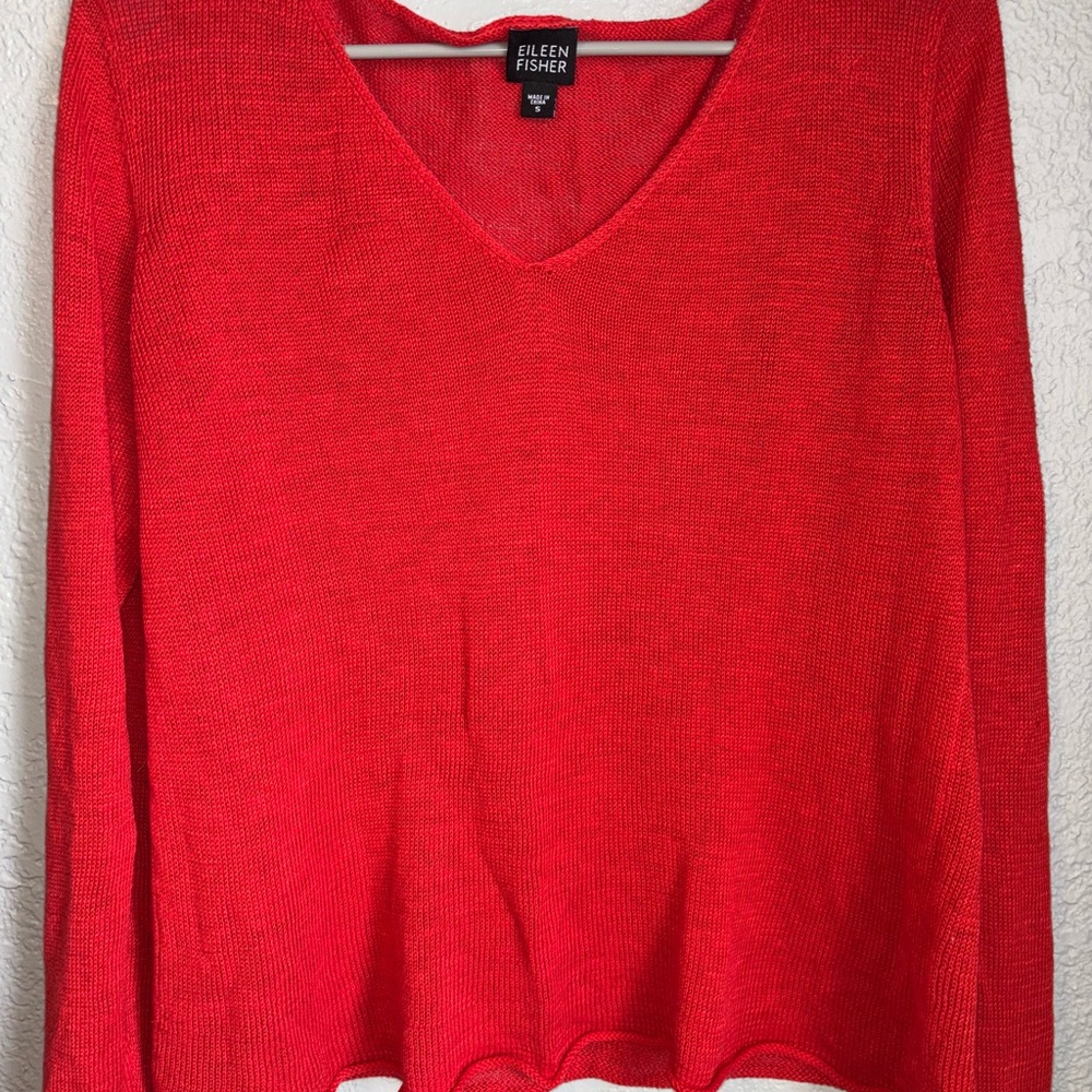Eileen Fisher Red V-Neck Sweater